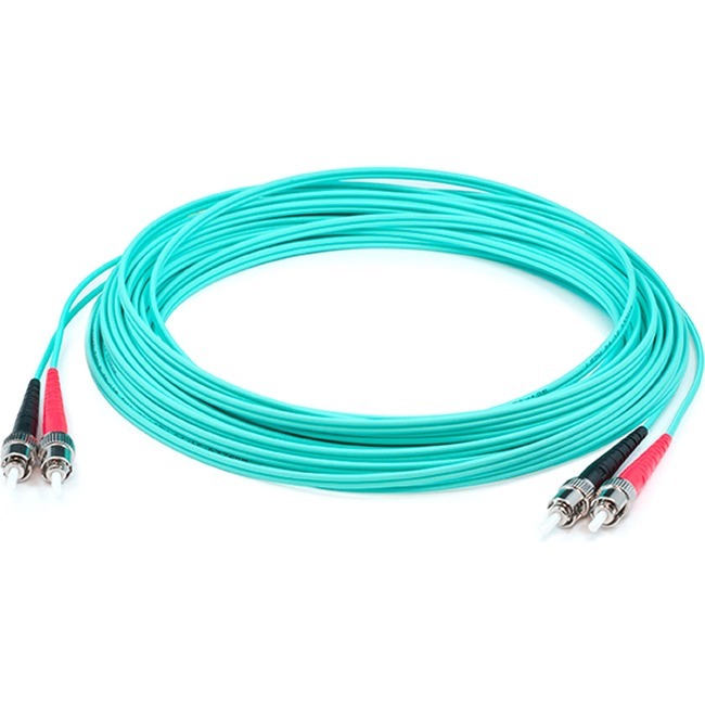 AddOn 91m ST to ST Aqua OM4 Duplex LSZH Fiber Patch Cable