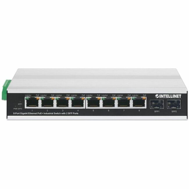 Intellinet Industrial 8-Port Gigabit Ethernet PoE+ Switch with 2 SFP Ports