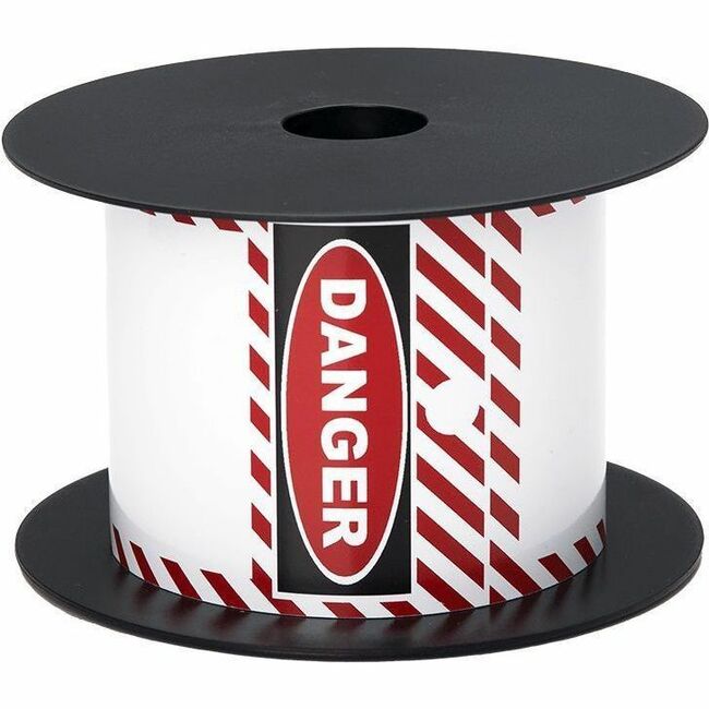 Brother 3in x 5in Red Danger Header Lockout / Tagout Tag - DANGER - 5" (127 mm) Width x 3" (76.20 mm) Length x 5" (127 mm) Diameter - Thermal - White on Red - 125 / Roll - 125 / Roll