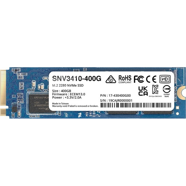 Synology SNV3000 SNV3410-400G Disque SSD 400 Go - M.2 2280 interne - PCI Express NVMe (PCI Express NVMe 3.0 x4) - 491 To TBW - Taux de transfert de lecture maximum de 3000 Mo/s