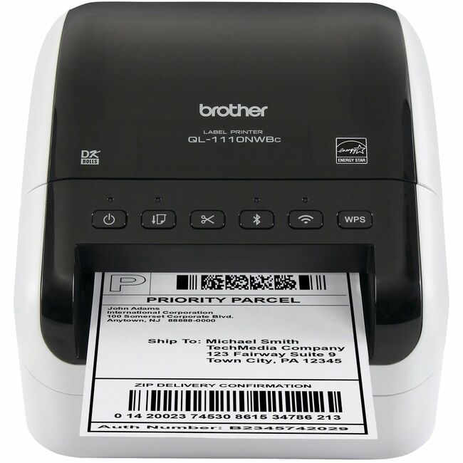 Brother QL-1110NWB Desktop Direct Thermal Printer - Monochrome - Label Print - Ethernet - USB - Bluetooth - White, Glossy Black