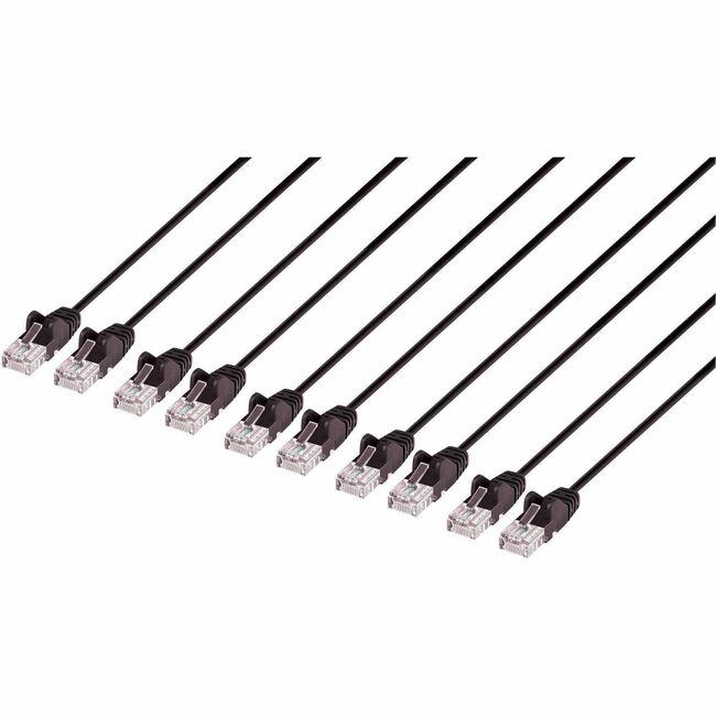 Intellinet Cat6 U/UTP Slim Network Patch Cable, 7 ft., Black, 10-Pack
