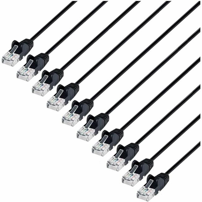 Intellinet Cat6 U/UTP Slim Network Patch Cable, 10 ft., Black, 10-Pack