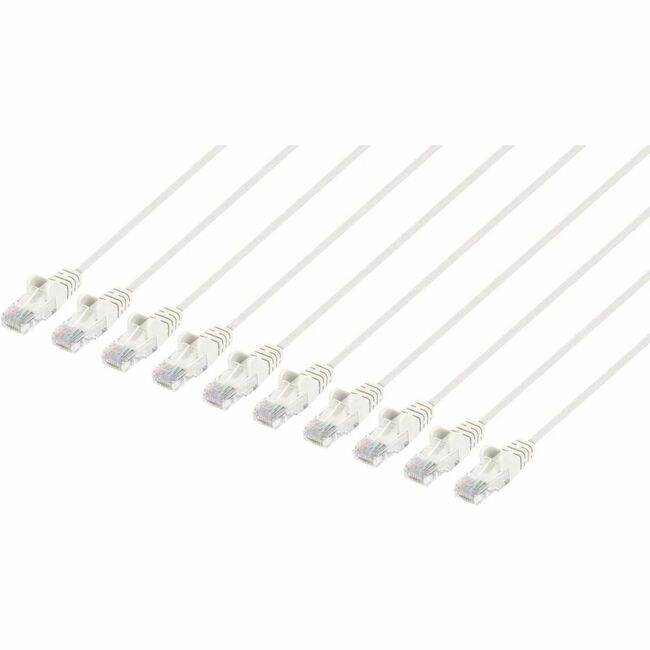 Intellinet Cat6 U/UTP Slim Network Patch Cable, 14 ft., White, 10-Pack