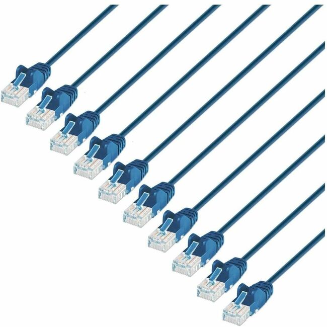 Intellinet Cat6 U/UTP Slim Network Patch Cable, 3 ft., Blue, 10-Pack
