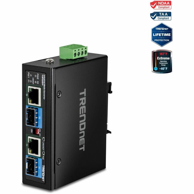 TRENDnet 2-Port Industrial SFP to Gigabit PoE++ Media Converter