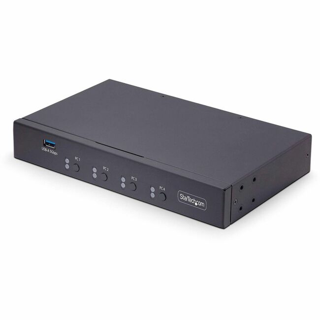 StarTech 4-Port KM Switch with Mouse Roaming, USB Switch for Keyboard/Mouse, 3.5mm/USB Audio, Perihperal Sharing for 4 Computers, TAA Compliant