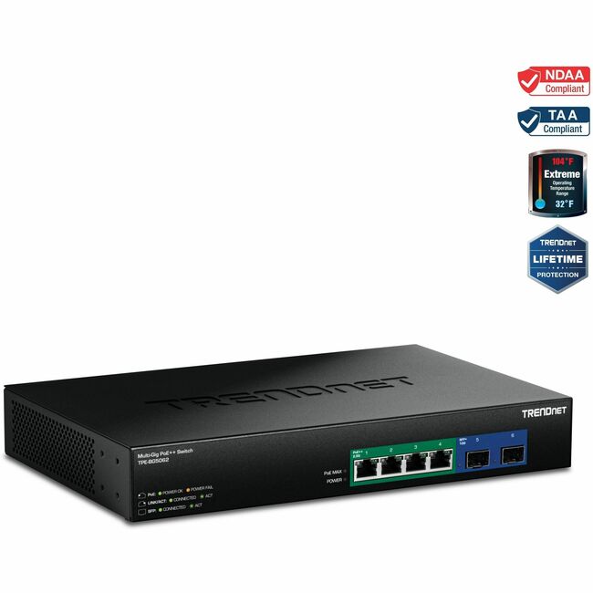 TRENDnet 6-Port 2.5G GaN Power PoE++ Switch with 10G SFP+ Ports (240W)