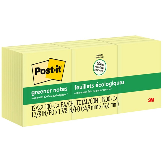 Post-it Greener Notes, 1.5 in x 2 in, Canary Yellow