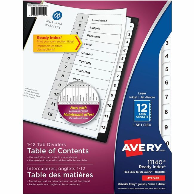 Avery Ready Index Customizable Table of Contents Black & White Dividers