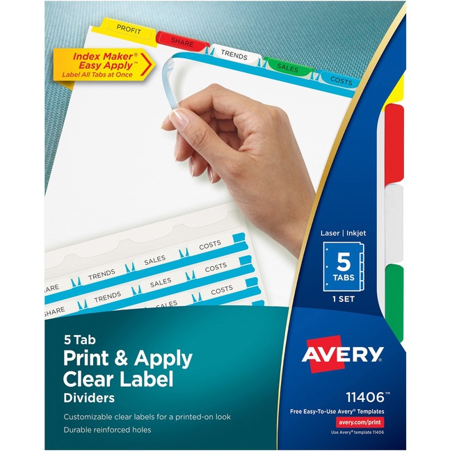 Avery Index Maker Print & Apply Clear Label Dividers with Traditional Color Tabs