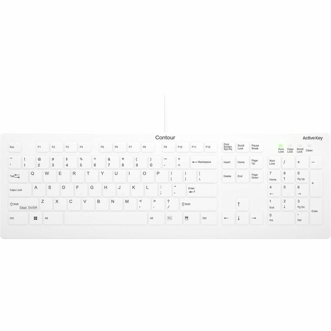 Contour Active Key QuickClean Medical Keyboard IP68 Full-Size Wired White US C8112