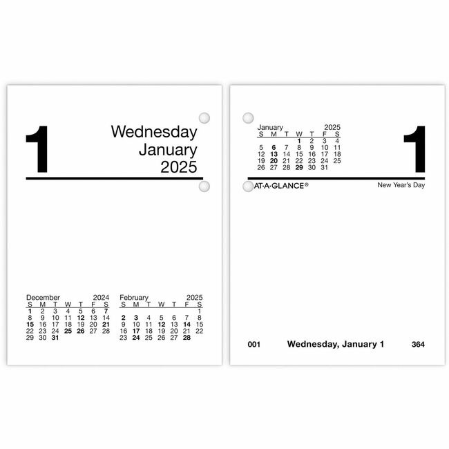 At-A-Glance Compact Daily Desk Calendar Refill with Tabs