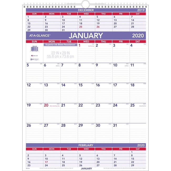 At-A-Glance Recy. 3-Months-Per-Page Wall Calendar