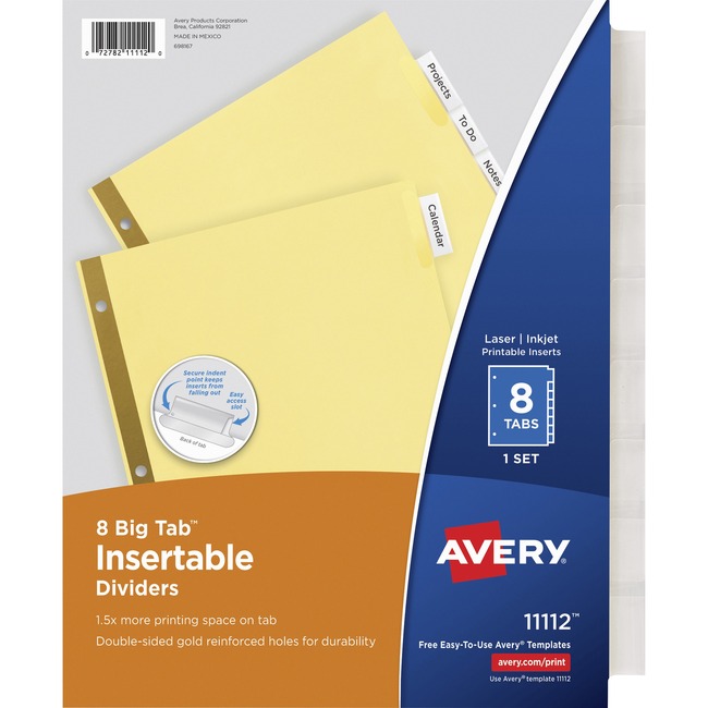 Avery® Big Tab Buff Colored Insertable Dividers - Gold Reinforced