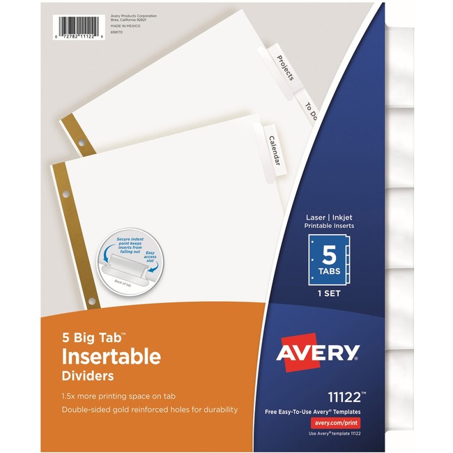 Avery® Big Tab White Insertable Dividers - Gold Reinforced
