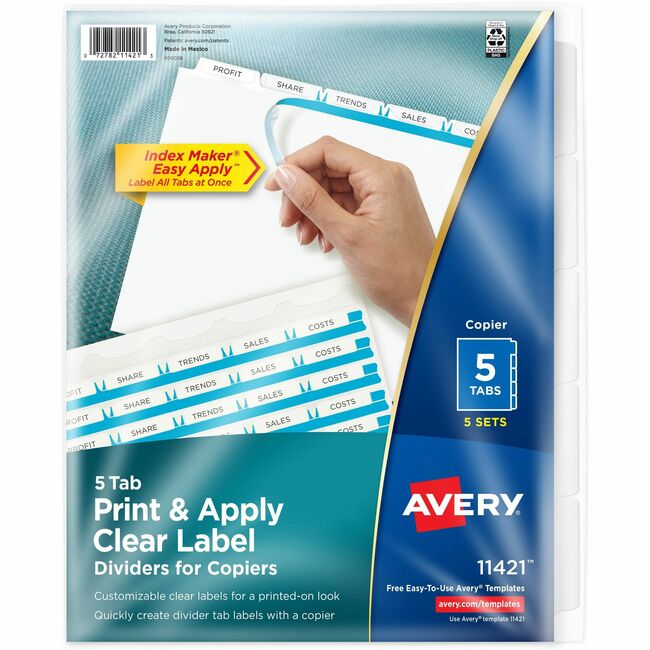 Avery Index Maker Print & Apply Clear Label Dividers with White Tabs for Copiers