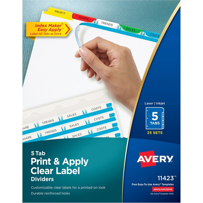Avery Index Maker Print & Apply Clear Label Dividers with Traditional Color Tabs