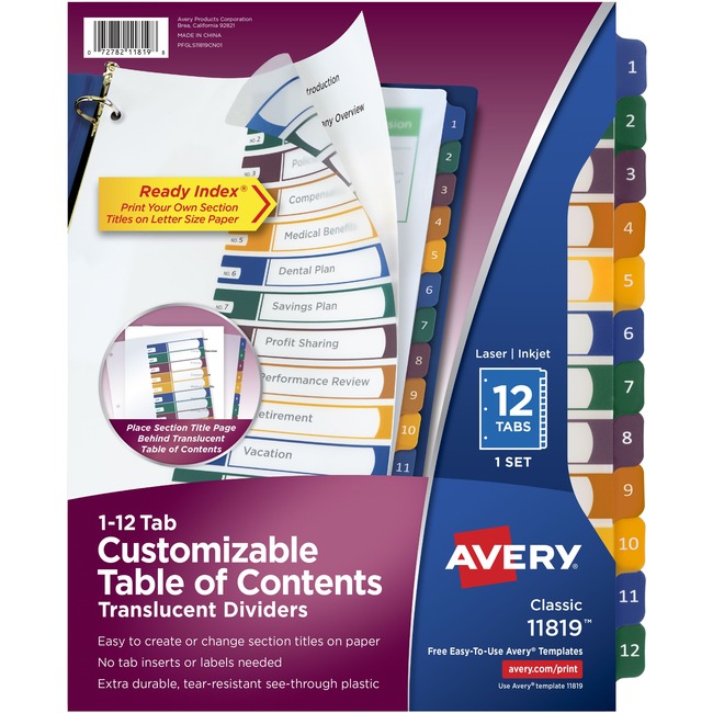 Avery® Ready Index Customizable Table of Contents Translucent Dividers