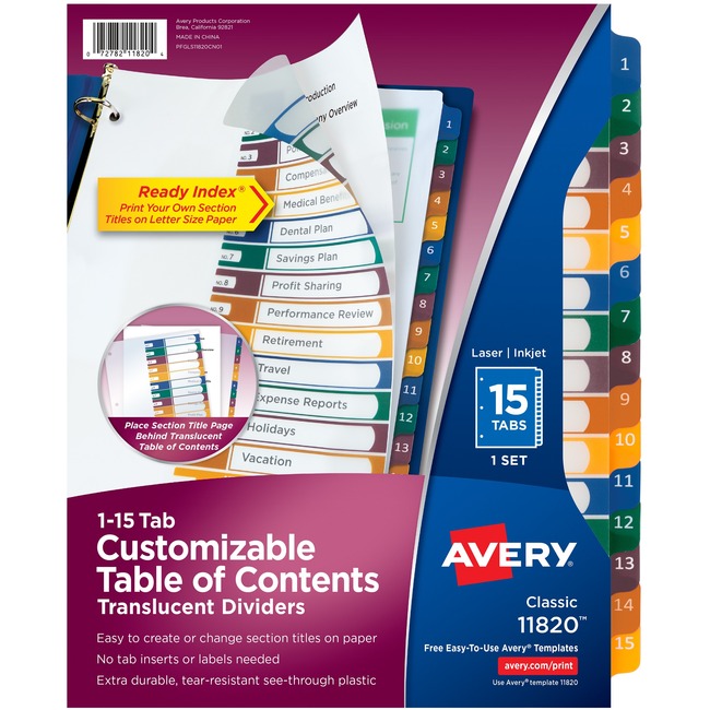 Avery Ready Index Customizable Table of Contents Translucent Dividers