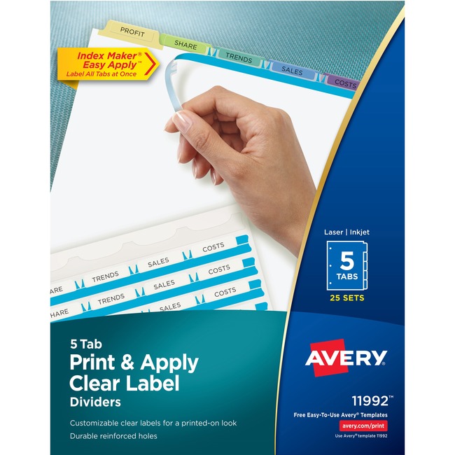 Avery® Index Maker Print & Apply Clear Label Dividers with Contemporary Color Tabs