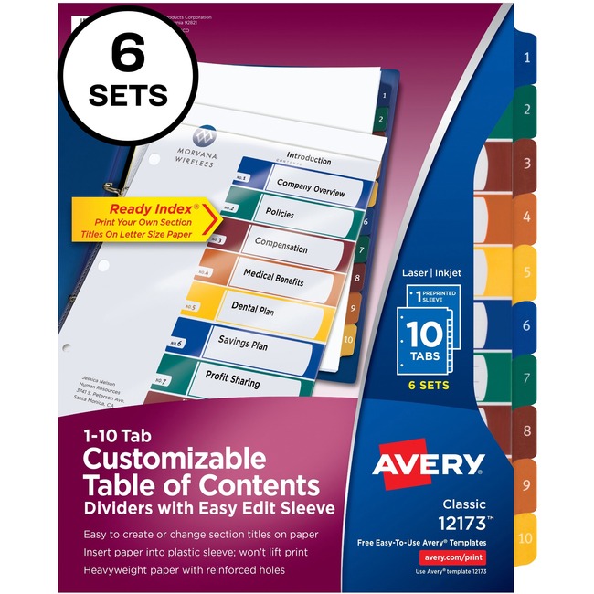 Avery® Ready Index Customizable Table of Contents Easy Edit Dividers
