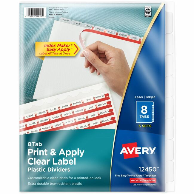 Avery Index Maker Print & Apply Clear Label Plastic Dividers