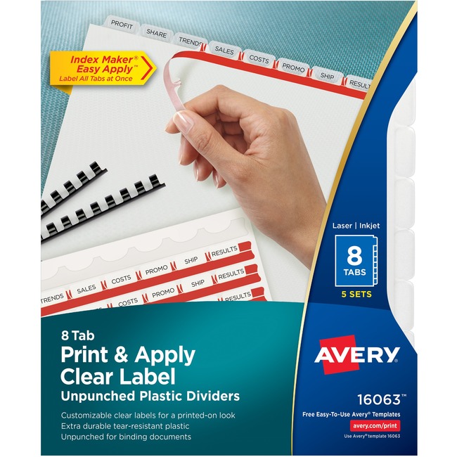 Avery Index Maker Print & Apply Clear Label Plastic Dividers - Unpunched