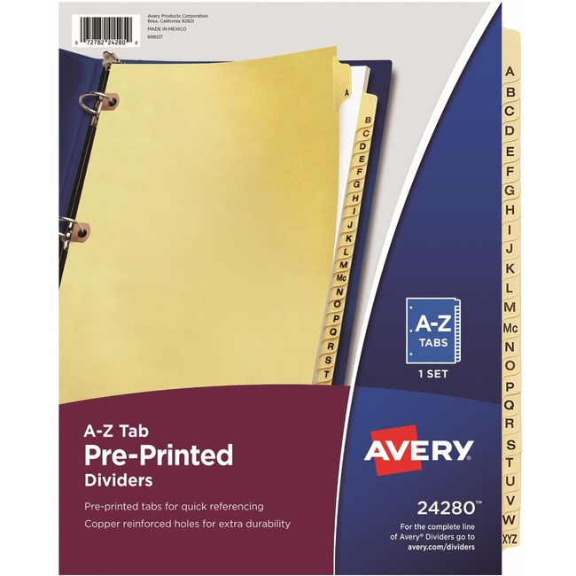 Avery Laminated Pre-printed Tab Dividers - Copper Reinforced