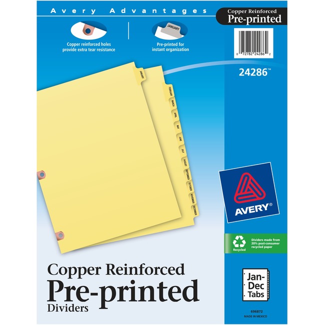 Avery Laminated Pre-printed Tab Dividers - Copper Reinforced