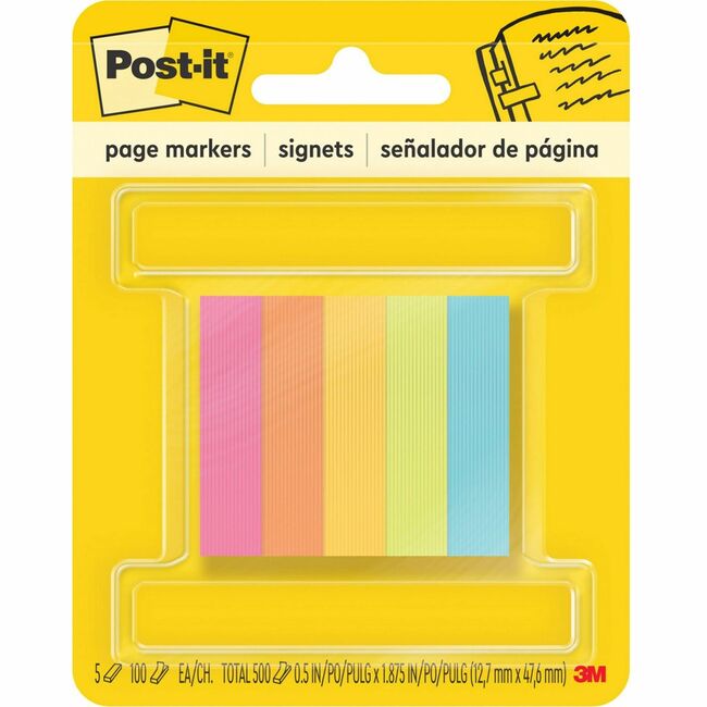 Post-it Page Markers, Assorted Colors , 1/2 in x 2 in