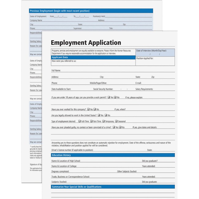 Adams Employment Application Forms