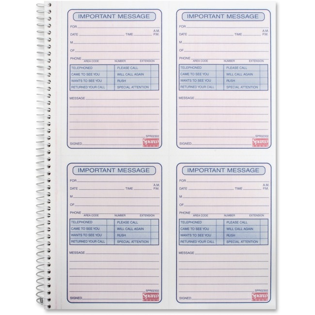 Sparco 4CPP Carbonless Telephone Message Book