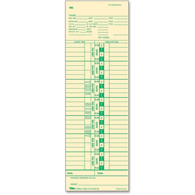 TOPS Pay Receipt Full Calculation Time Cards