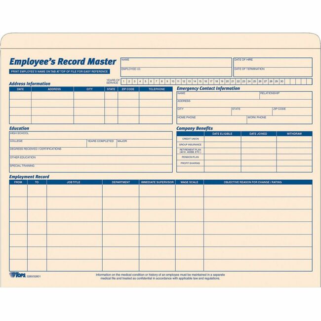 TOPS Employee Record Master File Jackets