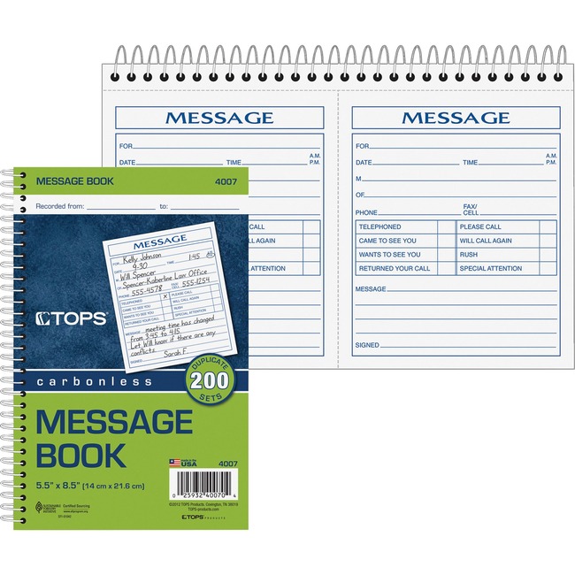 TOPS 2 Calls Per Page Phone Message Book
