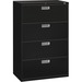 HON Brigade 600 Series 4-Drawer Lateral - 36" x 18" x 52.5" - 4 x Drawer(s) for File - A4, Legal, Letter - Lateral - Interlocking, Leveling Glide, Ball-bearing Suspension, Recessed Handle, Durable - Black - Baked Enamel - Steel - Recycled