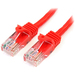 StarTech.com 30 ft Red Snagless Cat5e UTP Patch Cable - Category 5e - 30 ft - 1 x RJ-45 Male Network - 1 x RJ-45 Male Network - Red