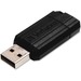 Verbatim 128GB Pinstripe USB Flash Drive - Black - 128 GB - USB 2.0 Type A - 10 MB/s Read Speed - 4 MB/s Write Speed - Black - Lifetime Warranty - 1 Each