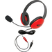Califone Red Stereo Headphone w/ Mic Dual 3.5mm Plug - Stereo - Mini-phone (3.5mm) - Wired - 32 Ohm - 20 Hz - 20 kHz - Over-the-head - Binaural - Supra-aural - 5.50 ft Cable - Electret Microphone - Red