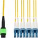 AddOn 3m MPO-12 to 4xLC Duplex (8xLC) Yellow OS2 OFNR (Riser-Rated) 8-Strand SMF Fiber Fanout Cable - 9.84 ft Fiber Optic Network Cable for Network Device - First End: MPO-12 Network - Female - Second End: 4 x LC Network - Male - Fan-out Cable - OFNR, Ris