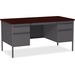 Lorell Fortress Series Double-Pedestal Desk - Rectangle Top - 60" Table Top Width x 30" Table Top Depth x 1.1" Table Top Thickness - 29.5" HeightAssembly Required - Laminated, Mahogany - Steel - 1 Each