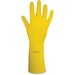 RONCO Flock Lined Light Duty Latex Gloves - Medium Size - Honeycomb Texture - Yellow - Reusable, Light Duty, Chemical Resistant, Absorbent, Solvent Resistant - For Office, Food, Beverage, Janitorial Use, Fishing, Cleaning, Pharmaceutical - 12 / Pack - 16 mil (0.41 mm) Thickness - 12" (304.80 mm) Glove Length
