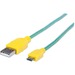 Manhattan Hi-Speed USB 2.0 A Male to Micro-B Male Braided Cable, 1 m (3 ft.), Teal/Yellow - USB for Smartphone, Tablet, Cellular Phone - 60 MB/s - 1 x Type A Male USB - 1 x Micro Type B Male USB - Gold Plated Contact - Shielding