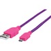 Manhattan Hi-Speed USB 2.0 A Male to Micro-B Male Braided Cable, 1.8 m (6 ft.), Purple/Pink - USB for Smartphone, Tablet, Cellular Phone - 60 MB/s - 1 x Type A Male USB - 1 x Micro Type B Male USB - Gold Plated Contact - Shielding