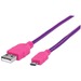 Manhattan Hi-Speed USB 2.0 A Male to Micro-B Male Braided Cable, 1 m (3 ft.), Purple/Pink - USB for Smartphone, Tablet, Cellular Phone - 60 MB/s - 1 x Type A Male USB - 1 x Micro Type B Male USB - Gold Plated Contact - Shielding