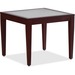 Lorell Glass Top Mahogany Frame Table - Square Top - Four Leg Base - 4 Legs - 23.6" Table Top Length x 23.6" Table Top Width x 0.2" Table Top Thickness - 20" Height x 23.6" Width x 23.6" Depth - Assembly Required
