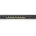 ZYXEL 8-Port GbE Smart Managed PoE Switch with GbE Uplink - 8 Ports - Manageable - Gigabit Ethernet - 1000Base-X, 10/100/1000Base-TX - 2 Layer Supported - Modular - 2 SFP Slots - AC Adapter - 77 W PoE Budget - Twisted Pair, Optical Fiber - Under Table, De