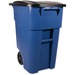 Rubbermaid Commercial Brute Rollout Container with Lid - Swing Lid - 50 gal Capacity - Mobility, Heavy Duty, Wheels, Lid Locked, Rounded Corner - Blue - 1 Each