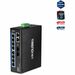 TRENDnet 10-Port Hardened Industrial Gigabit DIN-Rail Switch, 20Gbps Switching Capacity, DIN-Rail And Wall Mounts Included, Dual Redundant, Two RJ-45/SFP Ports, Lifetime Protection, Black, TI-G102 - 10-Port Hardened Industrial Gigabit DIN-Rail Switch